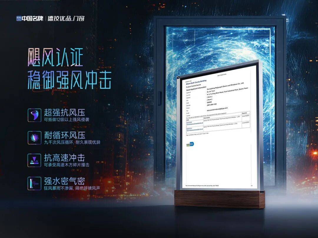 重磅喜訊！德技優品門窗斬獲國際颶風認證，硬核實力再獲權威認可